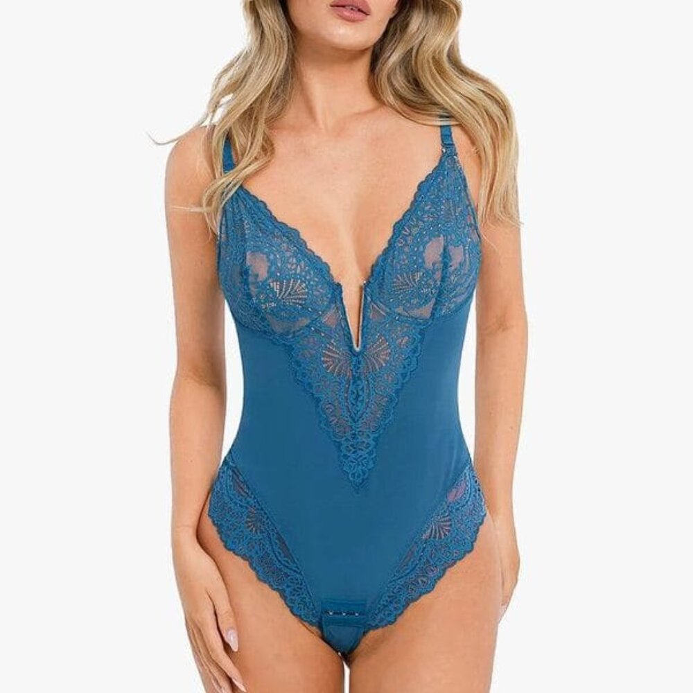 Shapewear Lace Deep V-Neck Sculpting Thong Bodysuit